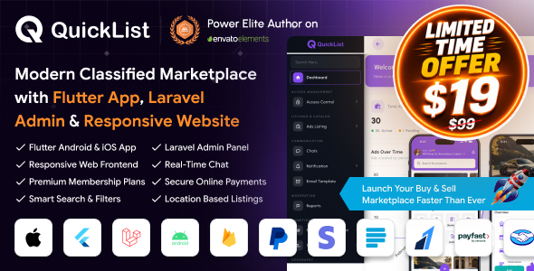 QuickList | Classified Ads Buy and Sell Marketplace Flutter App With Laravel Admin Panel