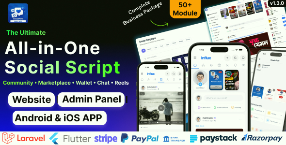 Influx | Ultimate Social Media Platform Script (Laravel Web + Flutter App)