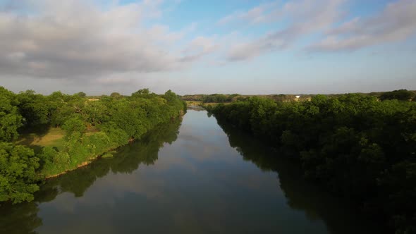 Aerial footage of the Pedernales River near Stonewall Texas.