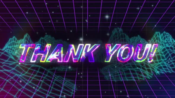 Animation vintage video game screen with words thank you written