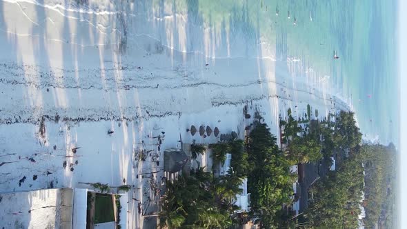 Vertical Video of the Ocean Near the Coast of Zanzibar Tanzania Aerial View