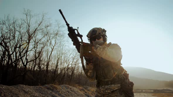Soldier in a multicam in a modern global military conflict