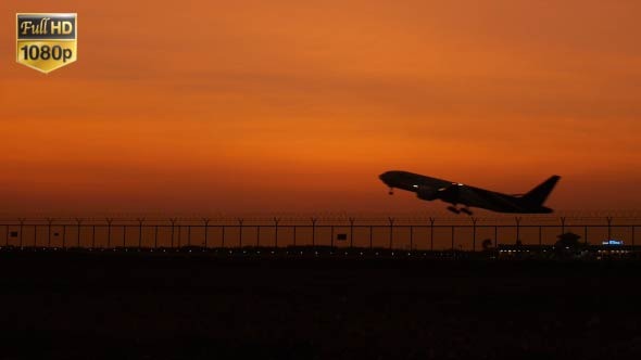 Plane Sunset Takeoff