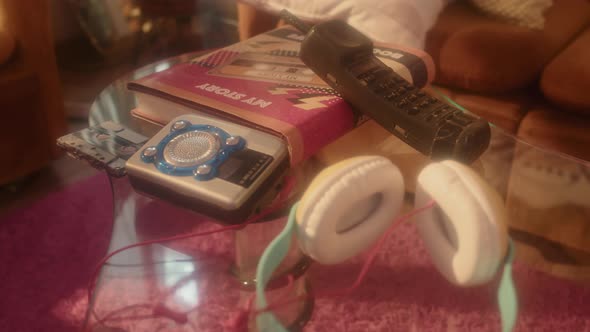 Tape Player and Retro Phone on Table