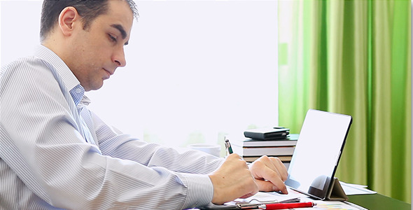 Office Worker in Wheelchair with Tablet Computer 3