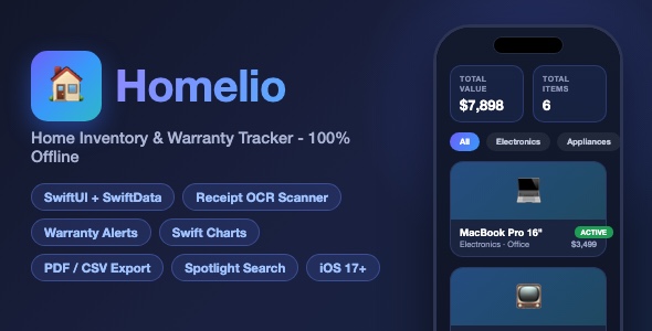 Homelio | Home Inventory and Warranty Tracker With Receipt Scanner, Charts and PDF Export - SwiftUI