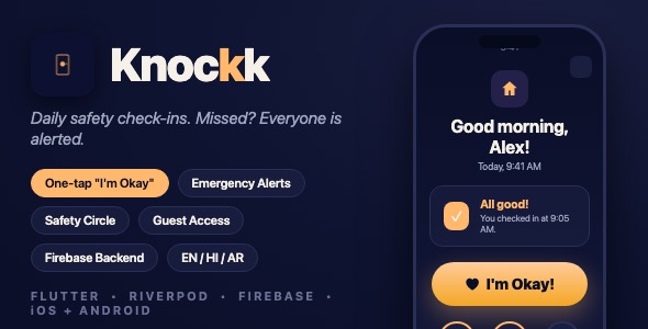 Knockk | Daily Safety Check-in App With Emergency Alerts - Flutter