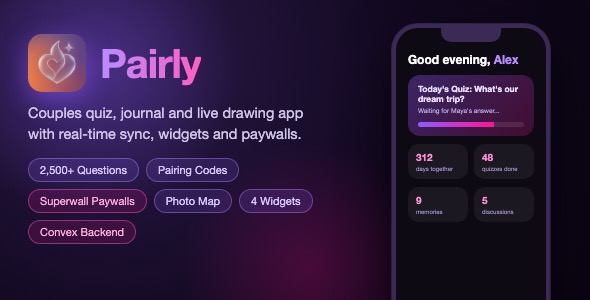Pairly | Couples Quiz and Relationship App With Pairing, Journal, Widgets and Paywalls - SwiftUI