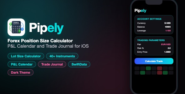 Pipely | Forex Trading Calculator With Position Sizing, Trade History and P/L Calendar - SwiftUI