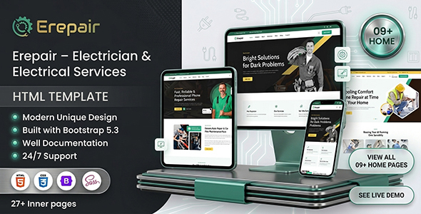 Erepair – Electrician &  Electrical Services HTML5 Template