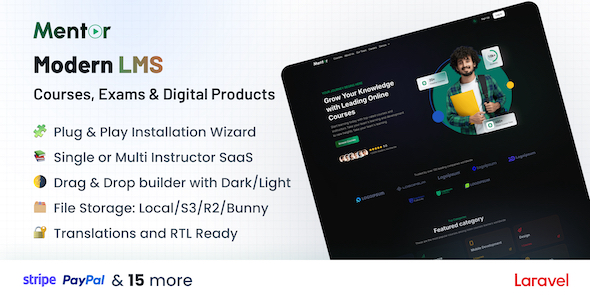 Mentor LMS - Learning Management System for Courses, Exams & Digital Downloads