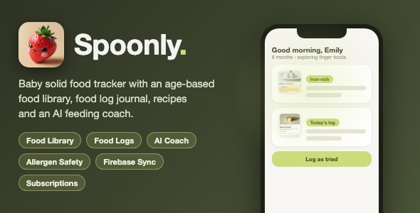 Spoonly | Baby Solid Food Tracker With Food Library, Food Log Journal and AI Coach - SwiftUI