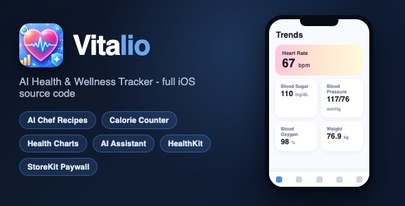 Vitalio | Health and Wellness Tracker Template With AI Recipes and Charts - SwiftUI