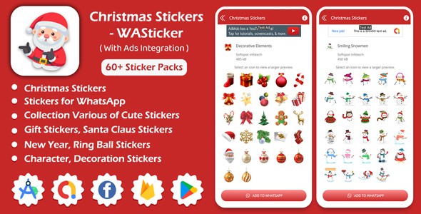 Christmas Stickers - WASticker, Sticker for Whatsapp Android App with AD Integration
