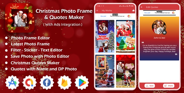 Christmas Photo Frame & Quotes Maker App | Photo Editor App |  Christmas Quotes Maker App with Ads