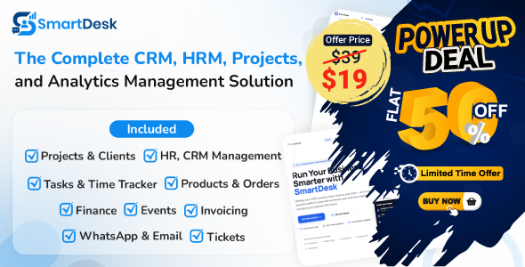 SmartDesk – The Complete CRM, HRM, Projects, and Analytics Management Solution
