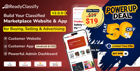 Ready Classify -  Complete eClassify Marketplace Mobile App Website With Admin Panel