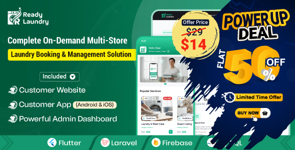 ReadyLaundry App & Website with Admin Panel | Multi-Store Laundry Booking System | On-Demand Laundry