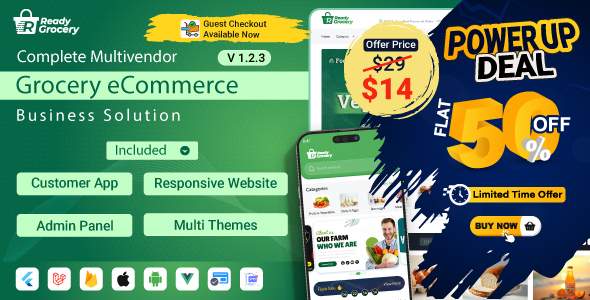 ReadyGrocery– Multivendor Grocery & eCommerce Mobile App with Website & Laravel Admin Panel