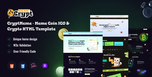 CryptMeme - Memecoin ICO and Crypto Online digital coin HTML Template