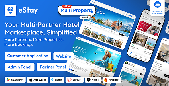 eStay | Single and Multi Hotel Booking App with Flutter, PWA Web and Laravel Admin and Partner Panel