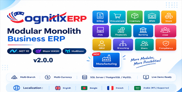 CognitixERP – Modular Multi-Branch ERP Solution Blazor .NET 10 API
