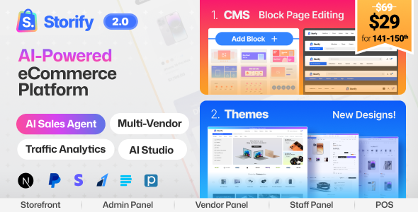Storify – eCommerce CMS, POS, Multivendor eCommerce Marketplace, Digital Products & AI Sales Agent