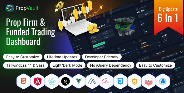 PropVault – Prop Firm & Funded Trader Dashboard | HTML, React, Next.js, Vue, Nuxt & Angular