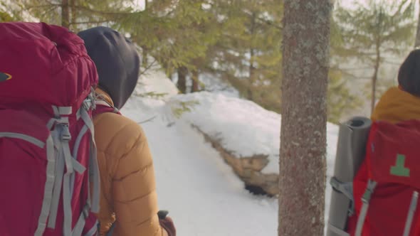 Couple Hiking in Mountains on Winter Day