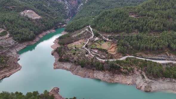 Mountain river high in the mountains Aerial View 4 K