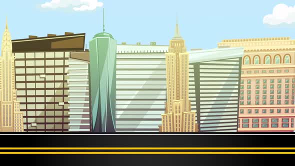 Cartoon City Building Skyscraper Animation with Road