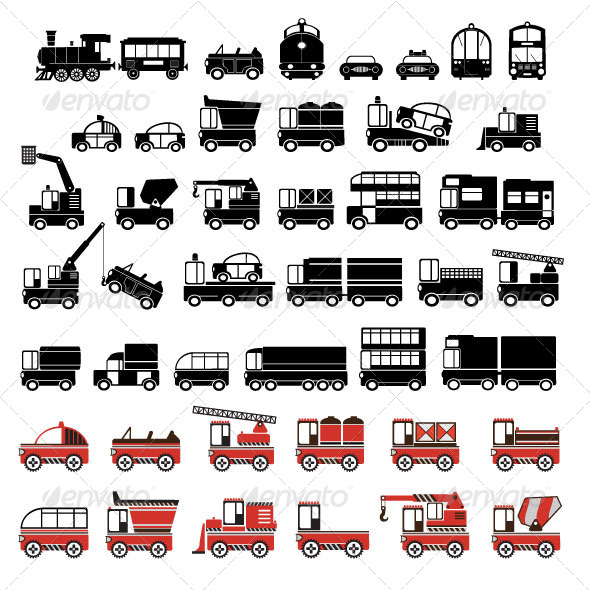 Silhouettes of Cars, Taxis and Trucks