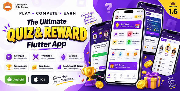 DTQuiz - Flutter Online Quiz & Earn App | Trivia Game with Rewards | Android & iOS | Admin Panel