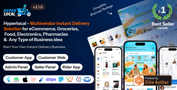 Hyperlocal - Multivendor eCommerce, Grocery, Food, Pharmacy Flutter Delivery app - Admin & Website