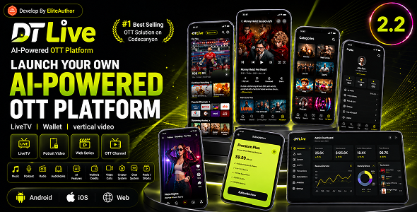 DTLive: Movie, TV Show, OTT, Live TV, Streaming Flutter App (Android, iOS, Web) with Admin Panel