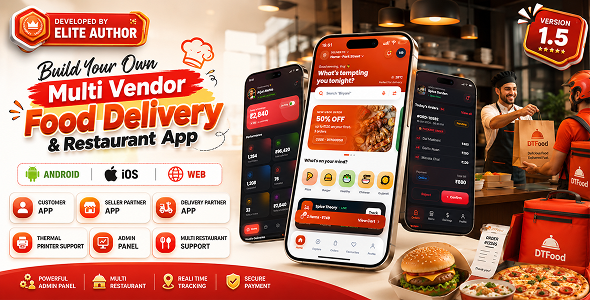 DTFood – Multi Restaurant Food Delivery App | Flutter Android iOS + Laravel Admin + Next.js Web PWA