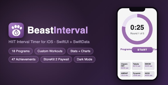BeastInterval | HIIT Timer With 18 Programs, Custom Builder, Charts and   Achievements - SwiftUI