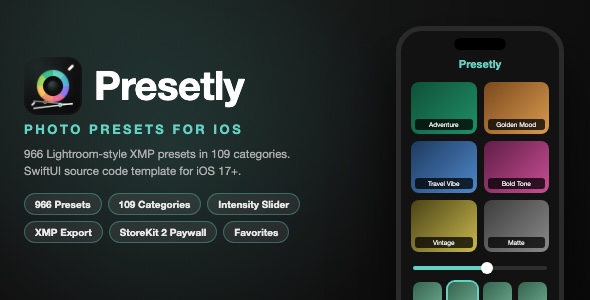 Presetly | Photo Filter App With 966 Presets, StoreKit Paywall, Favorites and Onboarding - SwiftUI