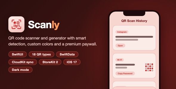 Scanly | QR Code Scanner and Generator With Scan History, QR Builder and StoreKit Paywall - SwiftUI