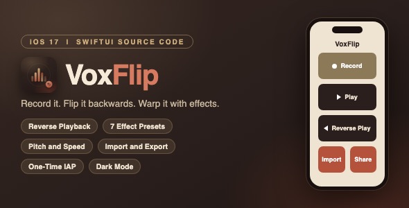 VoxFlip | Reverse Voice Recorder With Audio Effects, Import, Export and IAP - SwiftU