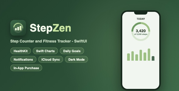 StepZen | Step Counter and Fitness Tracker With HealthKit, Charts, Goals and Notifications - SwiftUI