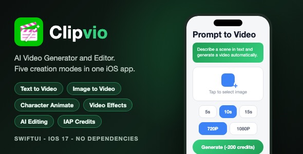 Clipvio | AI Video Generator and Editor iOS App Template - SwiftUI