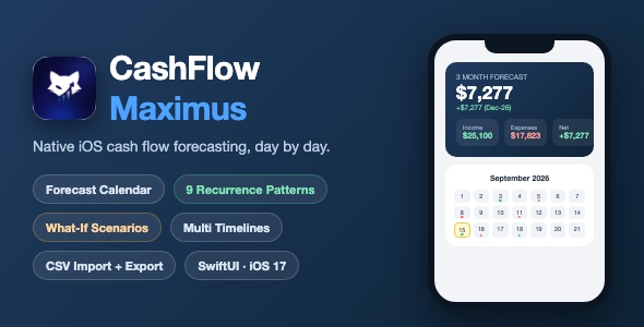 CashFlow Maximus | Forecast Tracker With Recurring Transactions and CSV Export - SwiftUI