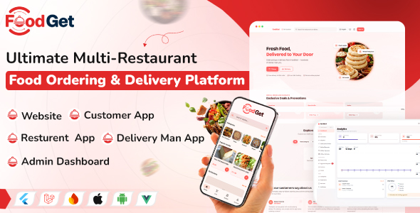 FoodGet App And Website With Admin Dashboard | Ultimate Multi-Restaurant Food Ordering And Delivery