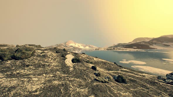 Coastline of Antarctica with Stones and Ice