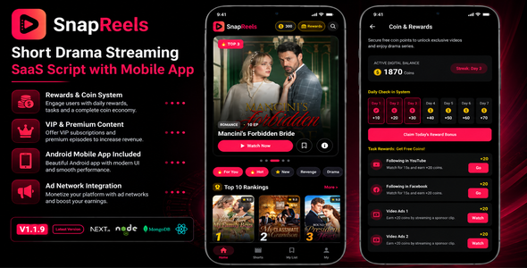 SnapReels | Short Drama Streaming SaaS Script with Android App