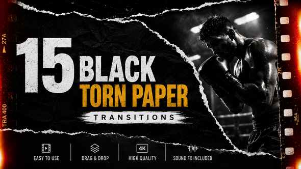 Black Torn Paper Transitions For DaVinci Resolve