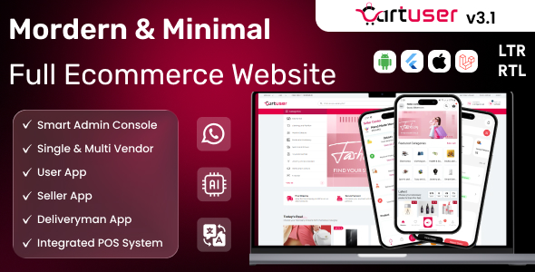 CartUser Multi-Vendor E-commerce - Complete eCommerce Mobile App, Web, Admin and Seller Panel
