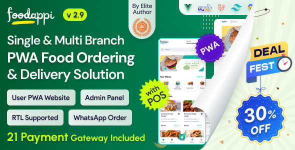 FoodAppi - PWA Food Delivery System and WhatsApp Menu Ordering with Admin Panel | Restaurant POS