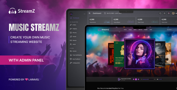 Streamz- A music streaming website with admin panel